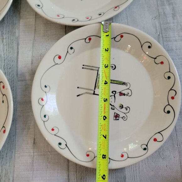 Set Of 4 Sakura Holiday Patchwork Dessert Plates With Reindeer Design 8.25" Cera - Picture 7 of 7